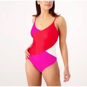 Summersalt The Marina One-Piece Swimsuit Pink White Red Colorblack Sz 12